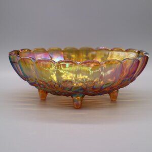 Indiana Harvest Grape Fruit Bowl Footed Marigold Carnival Glass Embossed Fruit